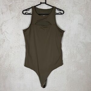Klassy Network XXL Olive Green Keyhole Cutout Sleeveless Bodysuit Minimalist